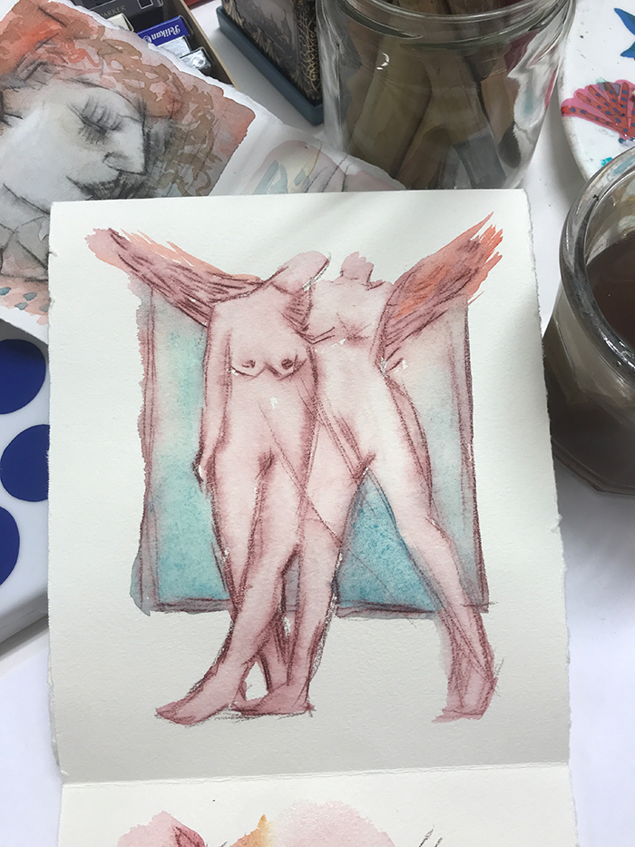 Zeichnung mit Aquarellbuntstiften